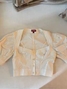 STAUD Cream Button-Front Crop Top with Puff Sleeves